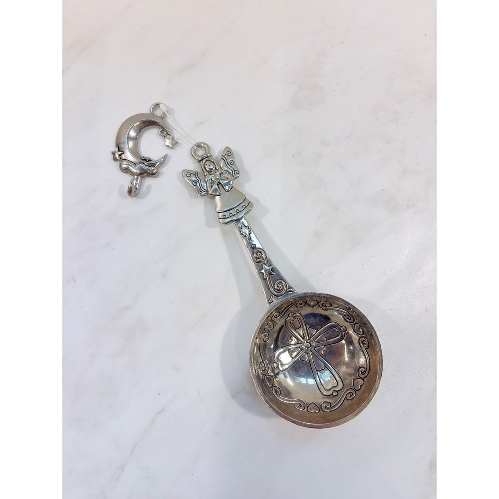 Whimsical Celestial Measuring Spoon Angel Moon Cross Silver Tone Baptism Gift